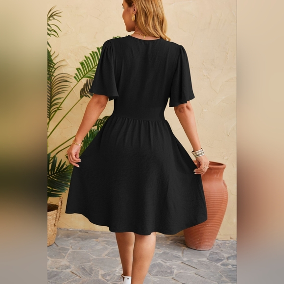 Ruched Surplice Short Sleeve Dress. Hit The Like ♡ Button For SALE - Picture 3 of 3